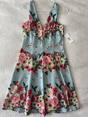 Jessica Simpson Floral V-Neck A-Line Dress for Graduation or Baby Shower Guest